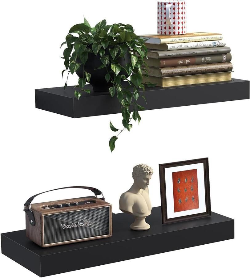 Houten zwevende planken set van 2 40 cm badkamer wandplanken tot 10 kg Boerderij decor voor ruimtes Zwarte wandmontage