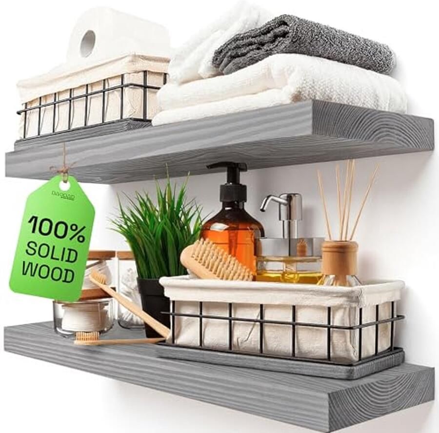 Houten Zwevende Planken Set van 2 Rustieke Wandplanken voor Huis & Tuin 61 cm Grijze Kleur