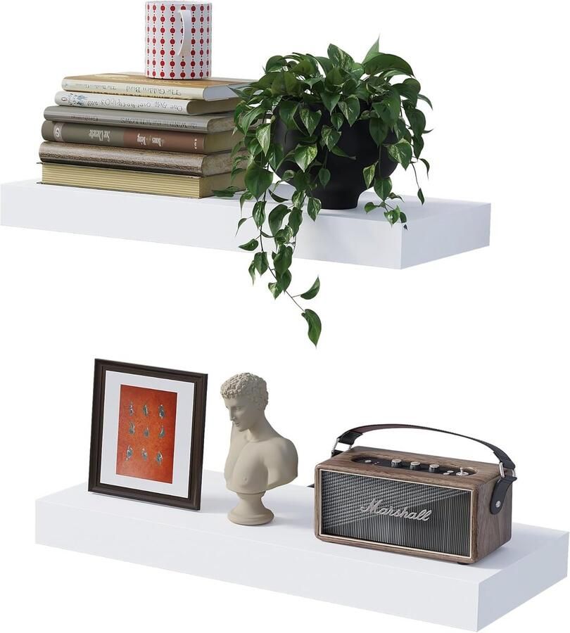 Houten zwevende planken set van 2 voor badkamer en woonkamer 40 cm wandplanken tot 10 kg