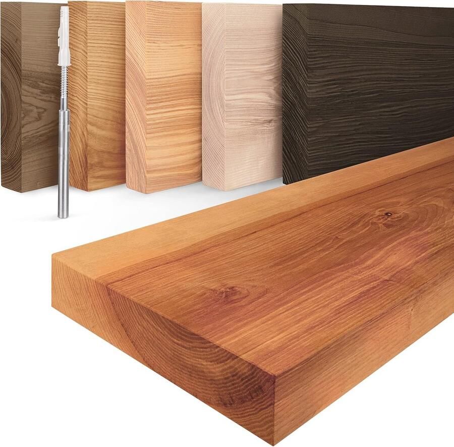 Houten zwevende wandplank 100 cm massief hout Tijdloos design