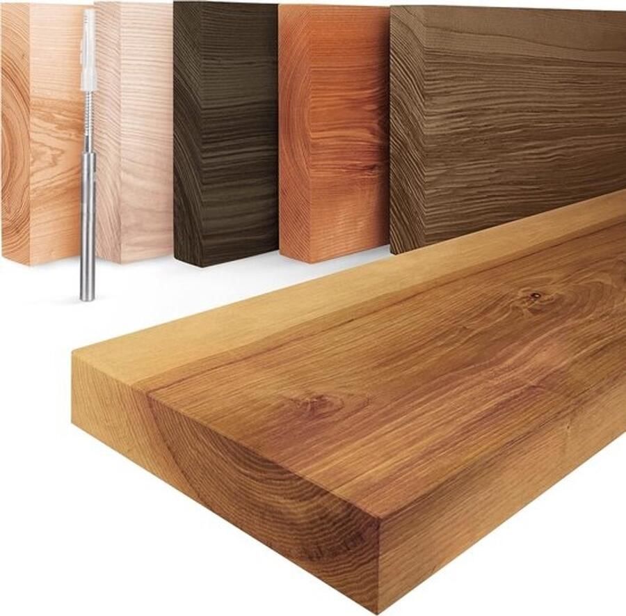 Zwevende Houten Wandplank 100cm Rustiek EssenHOUT Sterk & Onzichtbare Montage