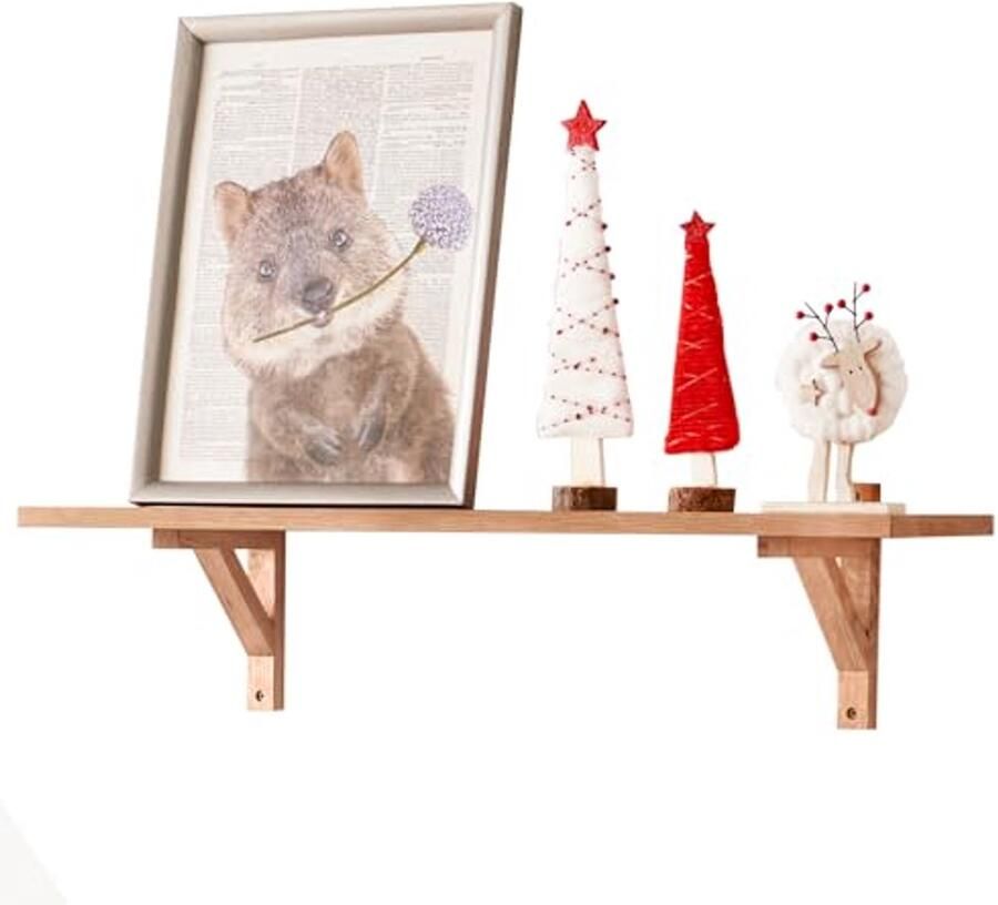 Houten Zwevende Wandplank 60 cm – Massief Eiken Decoratieve Plank voor Slaapkamer Woonkamer en Keuken