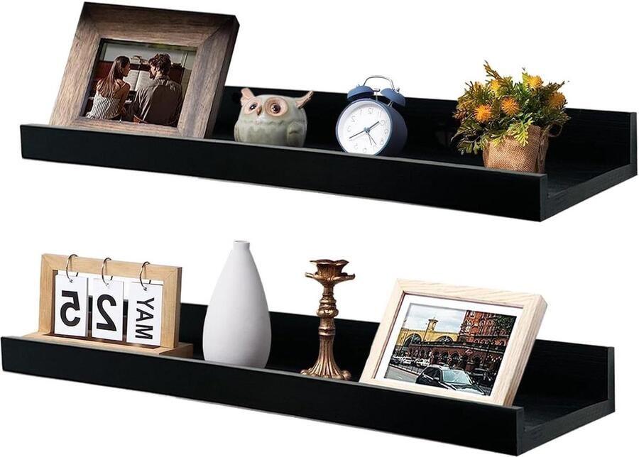 Houten zwevende wandplank fotolijst modern decoratief rek 40 x 15 cm eenvoudig te monteren slaapkamer keuken kantoor woonkamer