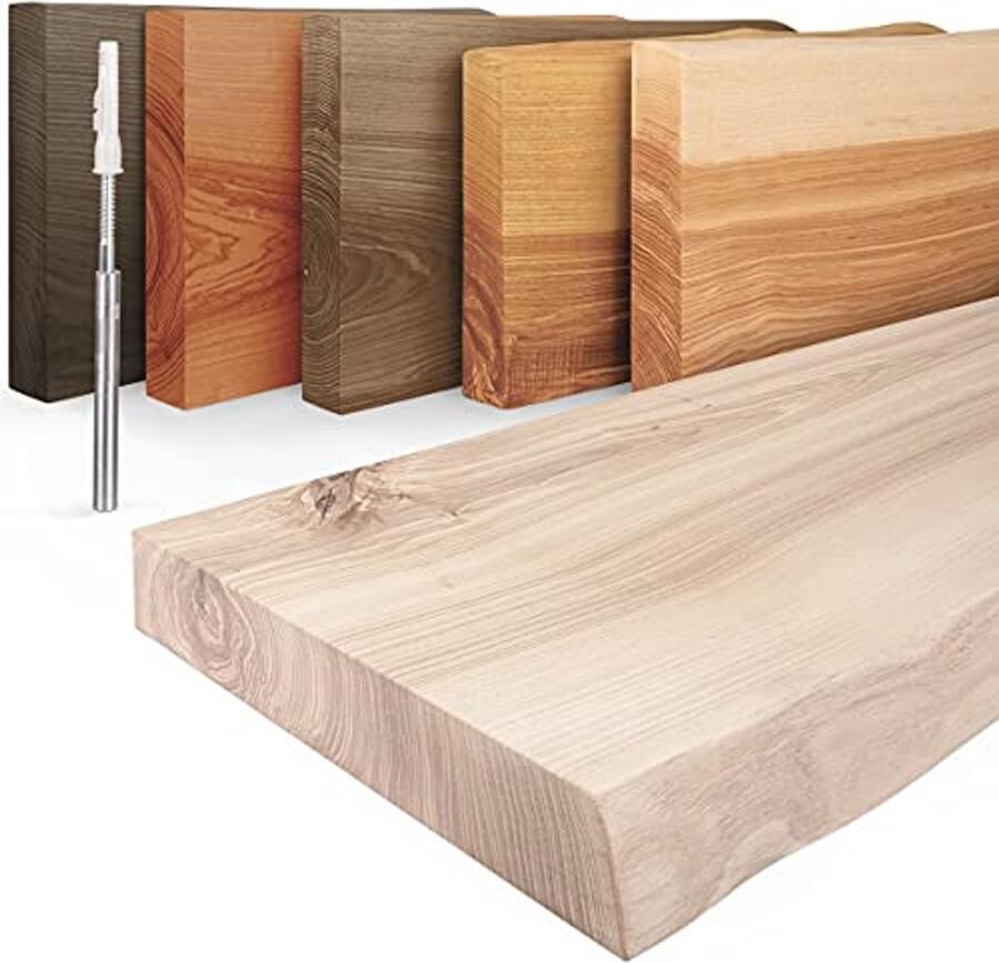 Houten Plank met Natuurlijke Rand Zwevende Wandplank 80cm Ruw Design