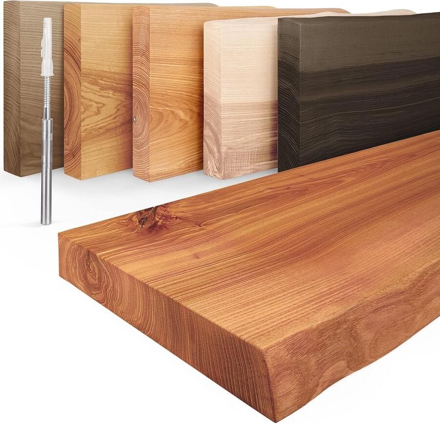 Houten Wandplank met Natuurlijke Rand Zwevende Plank 80cm