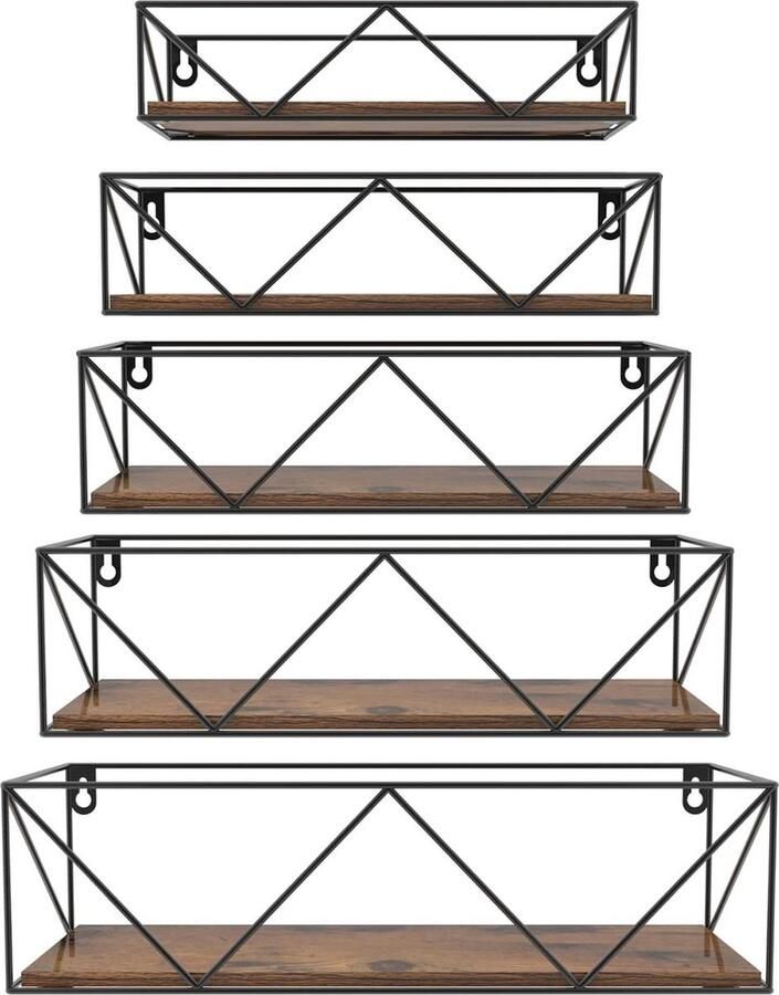 Houten zwevende wandplank set van 5 met stangen Rustieke muurplanken voor slaapkamer keuken badkamer woonkamer