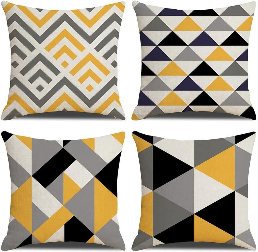 Hpocipo Kussenhoezen Set 4 45x45cm Geel Grijs Geometrie Sierkussen Bank