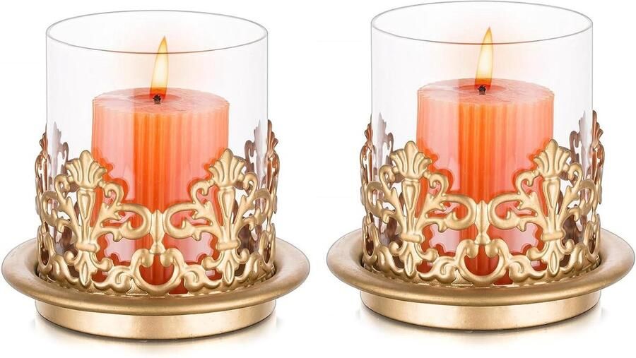 HTML content Gouden kaarsenhouders Pilaarkaarsen Shabby Chic Kandelaars Vintage Hurricane Glazen Kaarsenhouder Antiek voor Schoorsteenmantel Bruiloft Feest Tafel Centrepiece Thuis Ornamenten 2 stuks vloerkandelaar