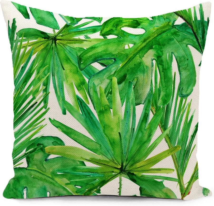 HUASHUZI buitenkussen weerbestendig 40x40 kussenhoes groen blad balkon decoratie terras tuinkussen bankkussen kussenslopen decoratief kussen bankkussen kussensloop bank tuinmeubelen woonkamer decoratief kussen