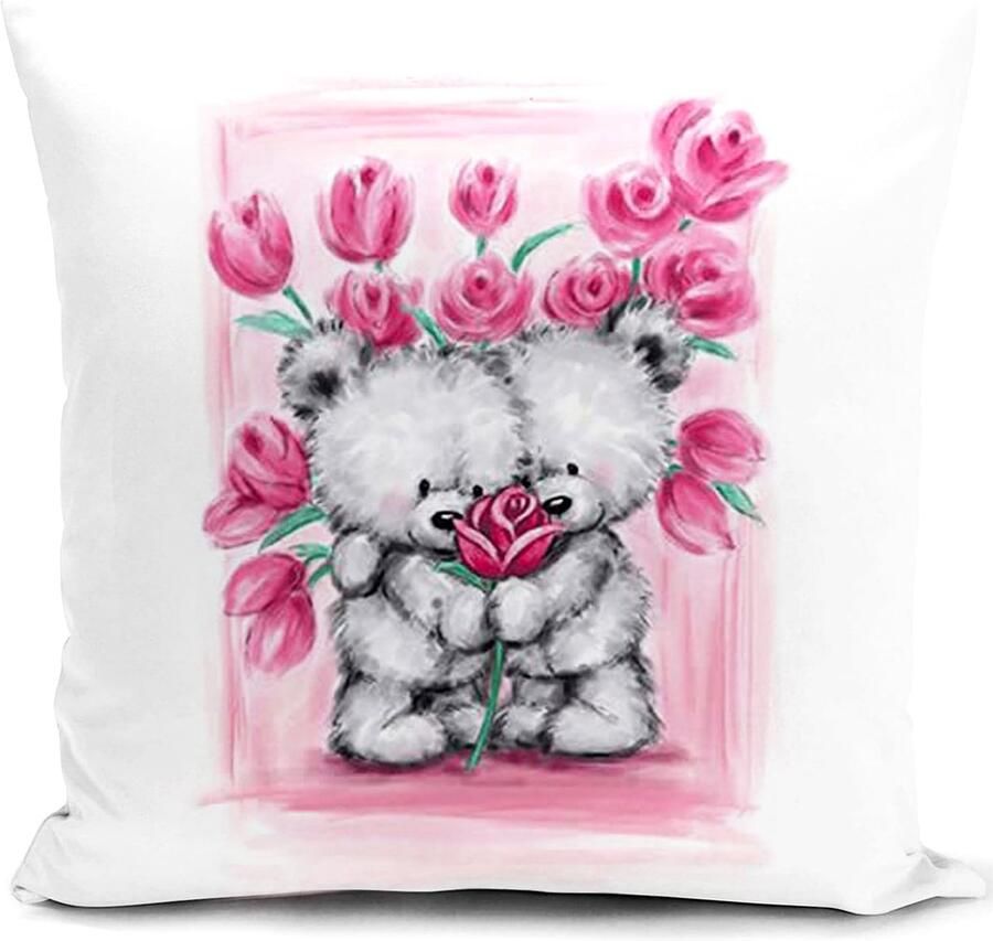 HUASHUZI kussensloop 40 x 40 cm met roze beer schattig kussensloop voor woonkamer bank bed sofa cadeaus