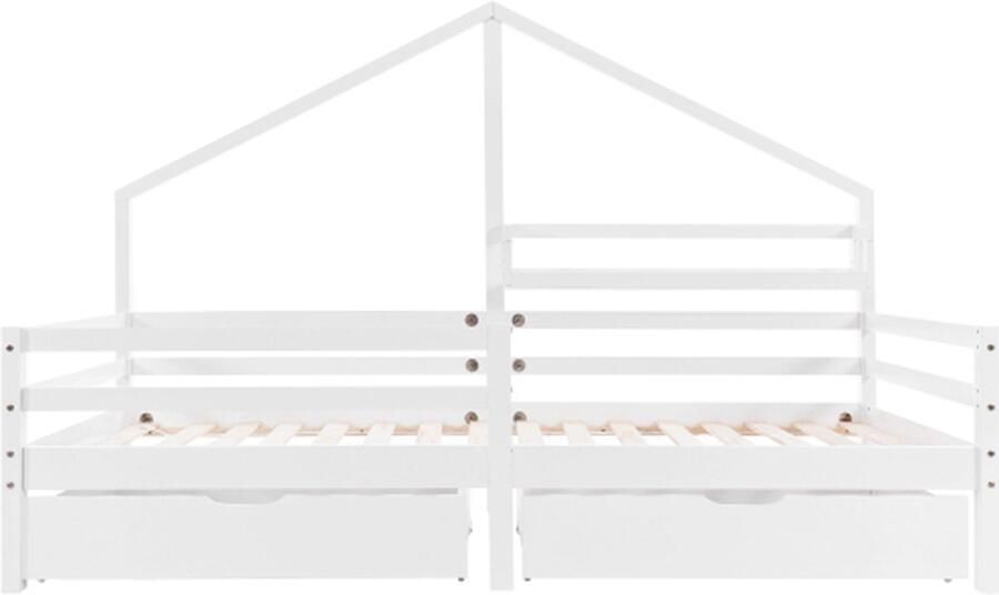 Zonder merk Gotagee Huisbed 90x200cm Kinderbed Houten bed (zonder matras）Wit Opbergbed met lade