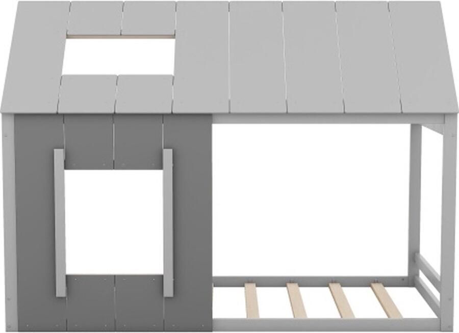 Zonder merk Gotagee Huisbed 90x200cm Kinderbed (zonder matras) Grijs Laadbak met dak en raam