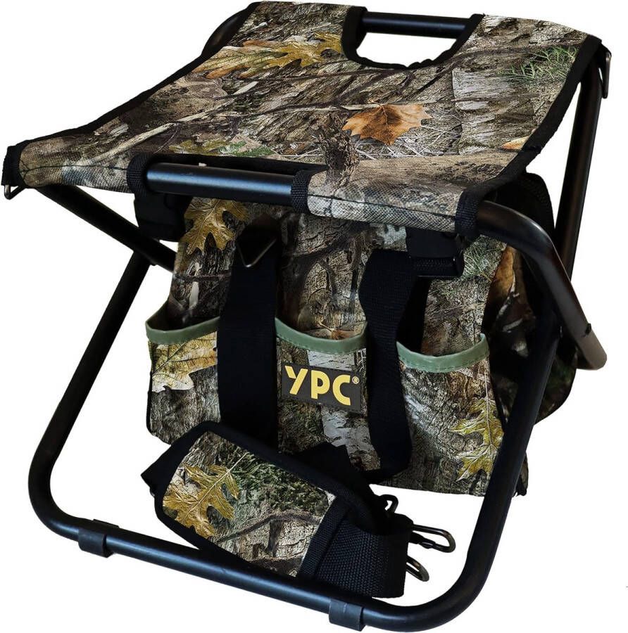 Hunter Klapkruk set met draagtas 33 x 32 x 30 cm 100 kg draagkracht campingkruk outdoor stoel visstoel opvouwbaar kleine klapstoel met draagtas en schouderriem camouflage-zwart