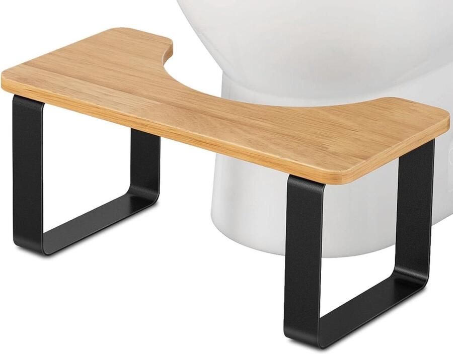 Hurkende toiletkruk 175 cm Metalen en houten badkamer poepkruk voor volwassenen Waterdichte en antislip potje kruk Gezonde draagbare toiletkruk voor volwassenen kinderen en senioren Mat zwart Houten kruk