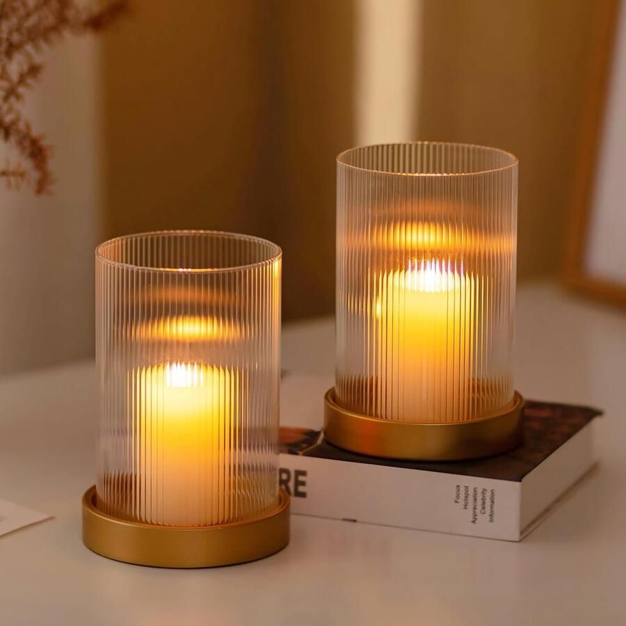 Hurricane Glazen Kaarshouder Gouden Set Van 2 Metalen Pilaar Kaarshouders Met Glazen Cilinder Orkaan Voor Woonkamer Tafel Home Decor Accessoires