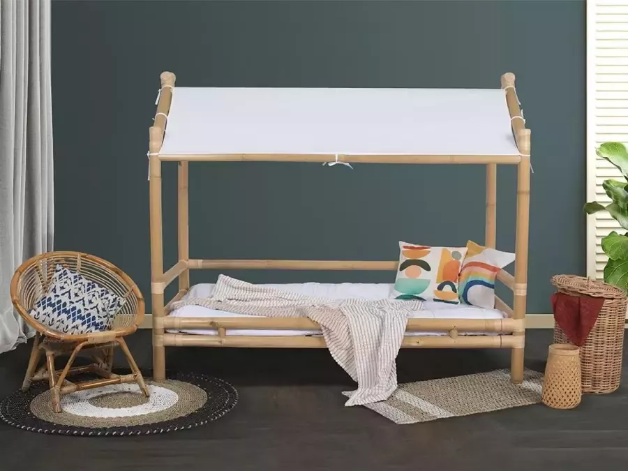 Hutbed 90 x 190 cm COCOA Bamboe Naturel en wit L 204 cm x H 171 cm x D 104 cm