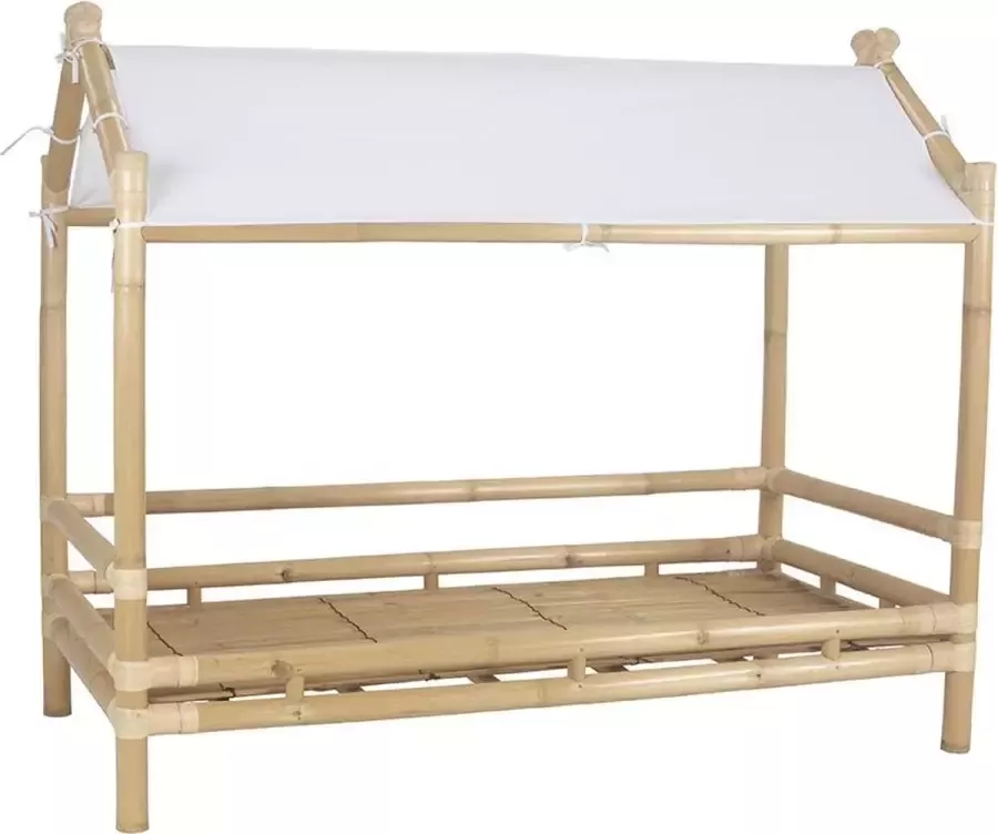 Hutbed 90 x 190 cm COCOA Bamboe Naturel en wit L 204 cm x H 171 cm x D 104 cm