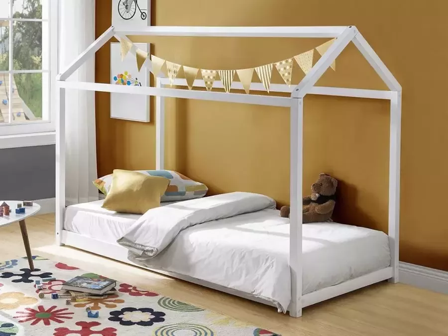 Hutbed AVENTURIER 90x190cm Grenen Wit + Matras L 201 cm x H 148 cm x D 101 cm