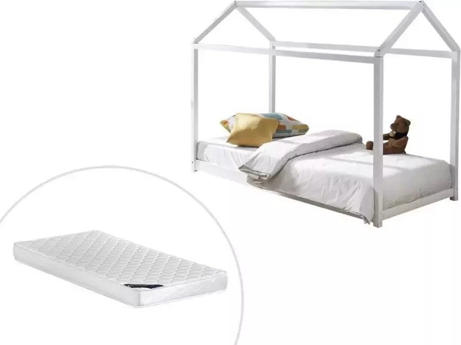 Hutbed AVENTURIER 90x190cm Grenen Wit + Matras L 201 cm x H 148 cm x D 101 cm - Foto 2