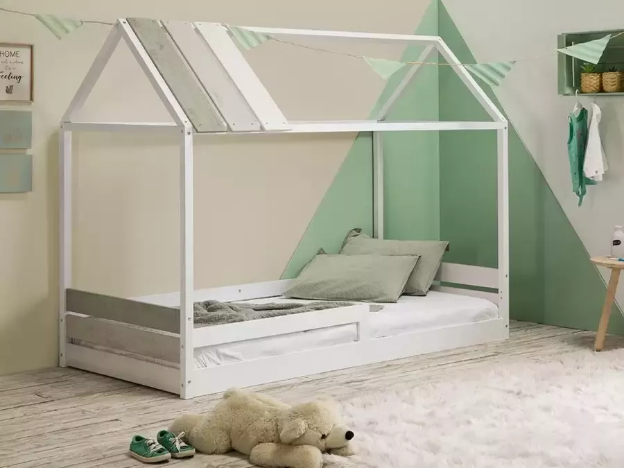 Hutbed voor kinderen 90 x 190 cm van wit MDF INDIANA L 200 cm x H 176 cm x D 98 cm