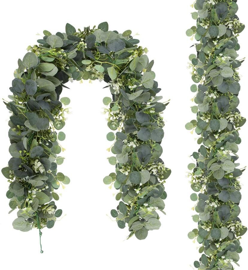Hywean Homd 2 stuks 180 cm eucalyptus decoratie gecodeerde kunstmatige eucalyptus slinger hangende groene bladeren slinger hangende plant voor bruiloften feesten eettafels schoorsteenmantels trappen deurkozijnen