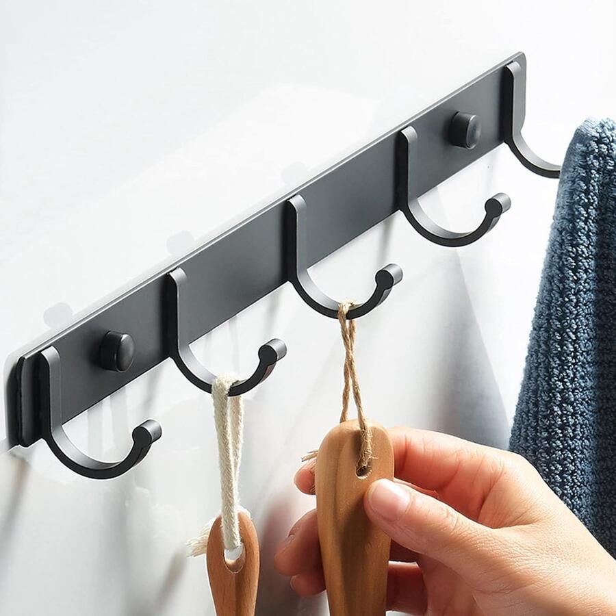 Wandgemonteerde kapstokken met haken hangende houder handdoekenrek 14 17 x 1 50 'modern zwart hangend voor kleding ingang badkamer slaapkamer (5 haken zwart)