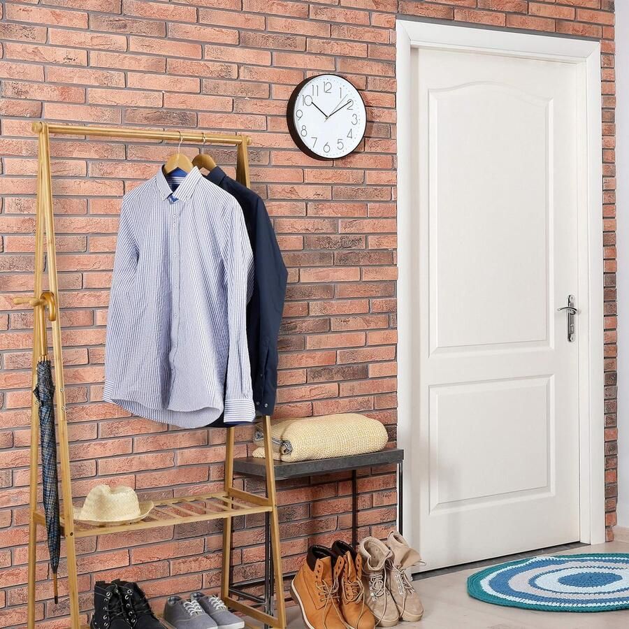 Verrijdbaar kledingrek groot met roede en 2 vakken HxBxD: 166 x 84 x 45 cm mobiele garderobe natuur