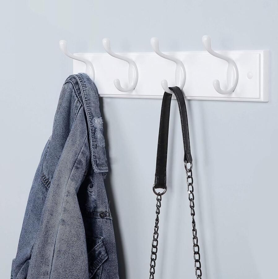 Wandgarderobe garderobe met 4 dubbele haken van metaal meubels voor entree voor tas jassen hal woonkamer slaapkamer wit