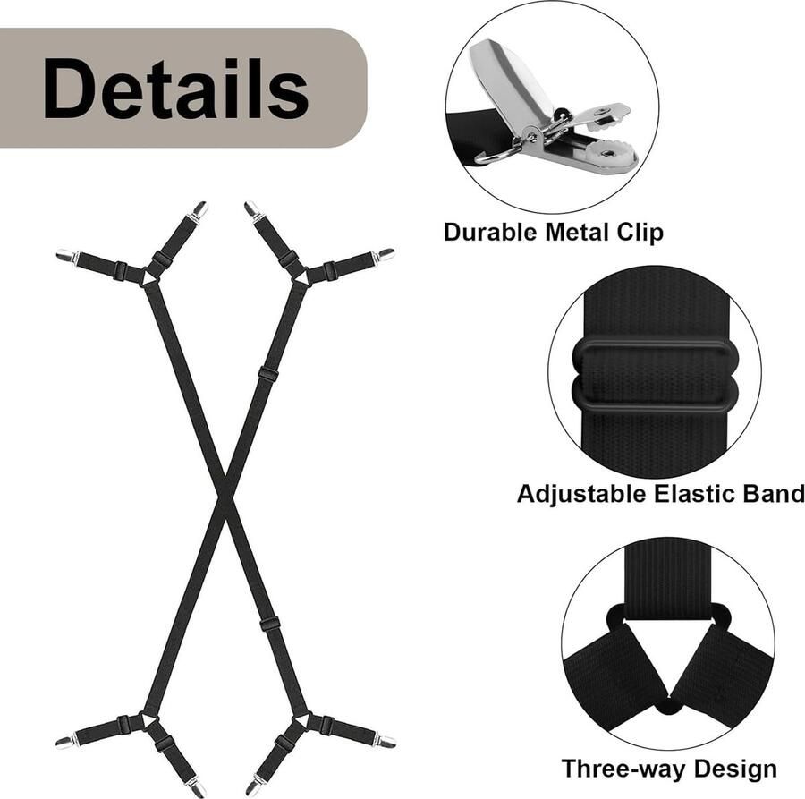 2 stuks bedlakenspanners universele spanners voor lakens herbruikbare lakenspanners verstelbare matrasspanners voor lakens bankhoezen strijkplankovertrekken (zwart)