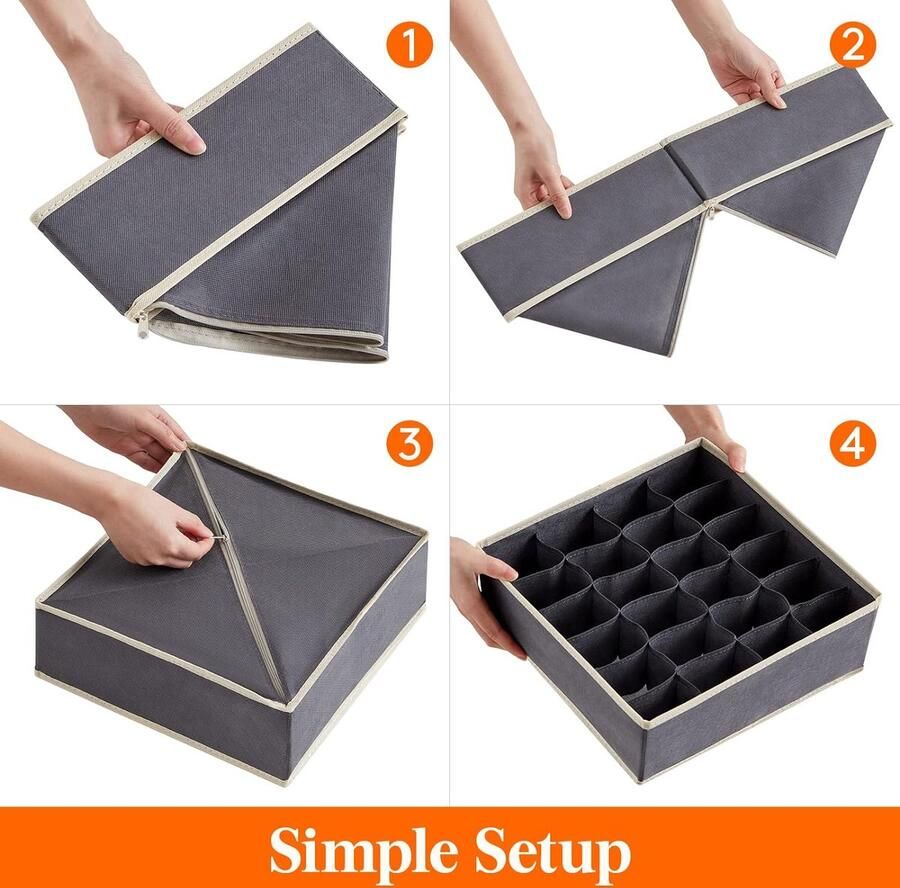 Ondergoed Lade Organizer Opvouwbare Ladeverdelers Stof Opbergdozen Voor Ondergoed Kastlade Organisers Voor Sokken Ondergoed Stropdassen Lingerie Set van 2 (Grijs)