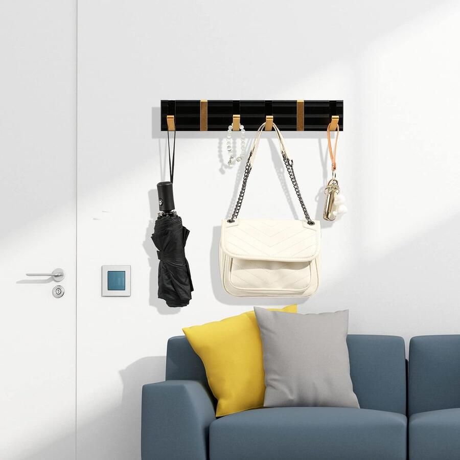Kapstokhaken aan de muur moderne kapstok met 6 vouwhaken zwart goud zware metalen kapstok voor het ophangen van handdoek kleding hoedsleutel