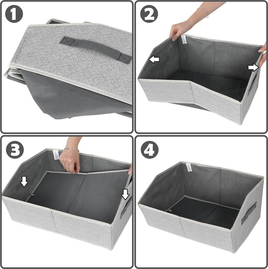 Trapeziumvormige opvouwbare opbergmand organizer dozen van stof met handgrepen wasbare opbergmanden voor planken 42 x 19 x 20 cm set van 3