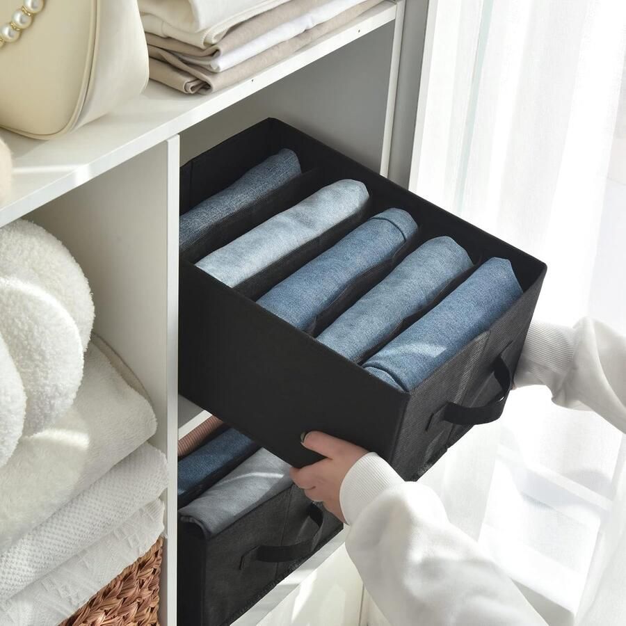 Kast Organizers Set van 4 Kledingkastorganisatoren voor Kleding Opvouwbare Kledingorganizers voor Garderobe Kastorganisatoren voor Truien Broeken Opbergen en Organiseren Zwart