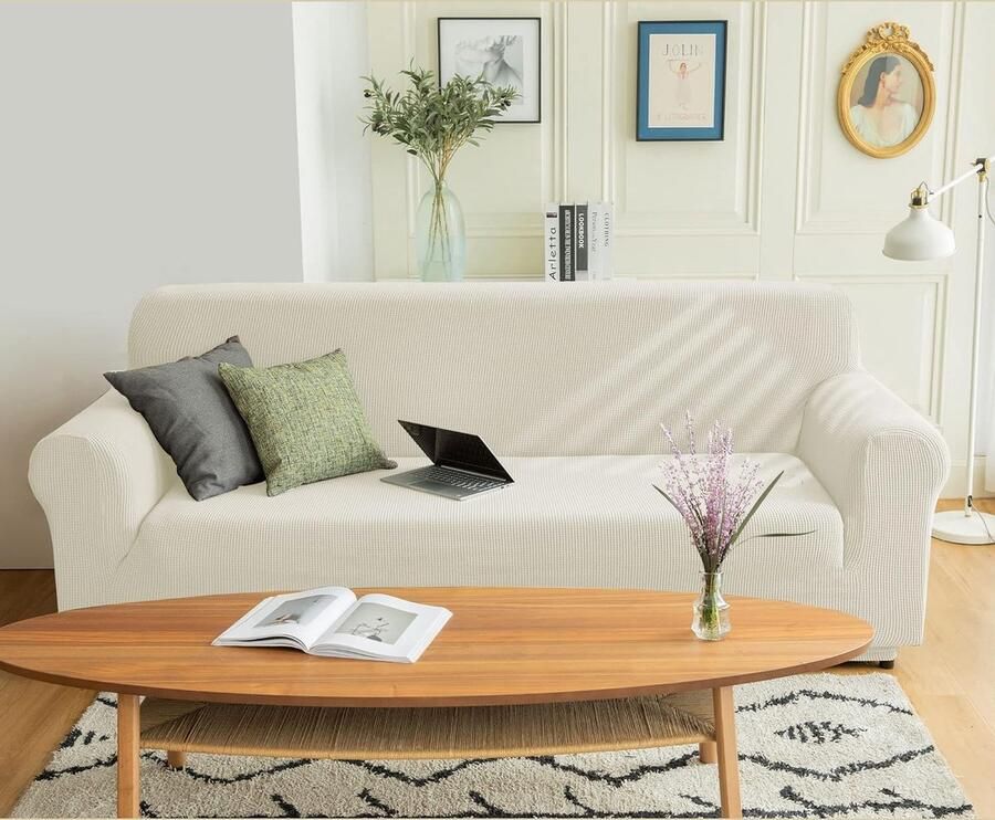 Stretch Sofa hoes Sofahoezen Jacquard Sofahoezen voor bank fauteuil 2-zits (Ivoor wit 145-185 cm) - Foto 2