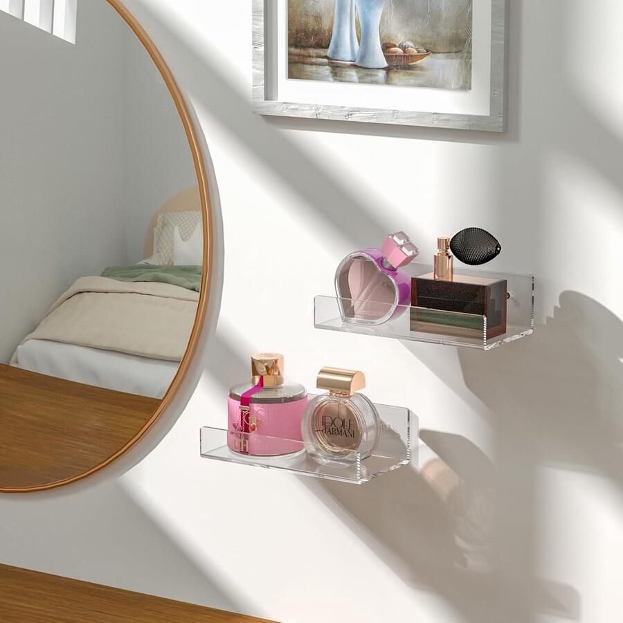 18 cm helder acryl wandrek 2 stuks zwevende planken acryl klein rek voor boeken woondecoratie digitale klok luidspreker wijnfles