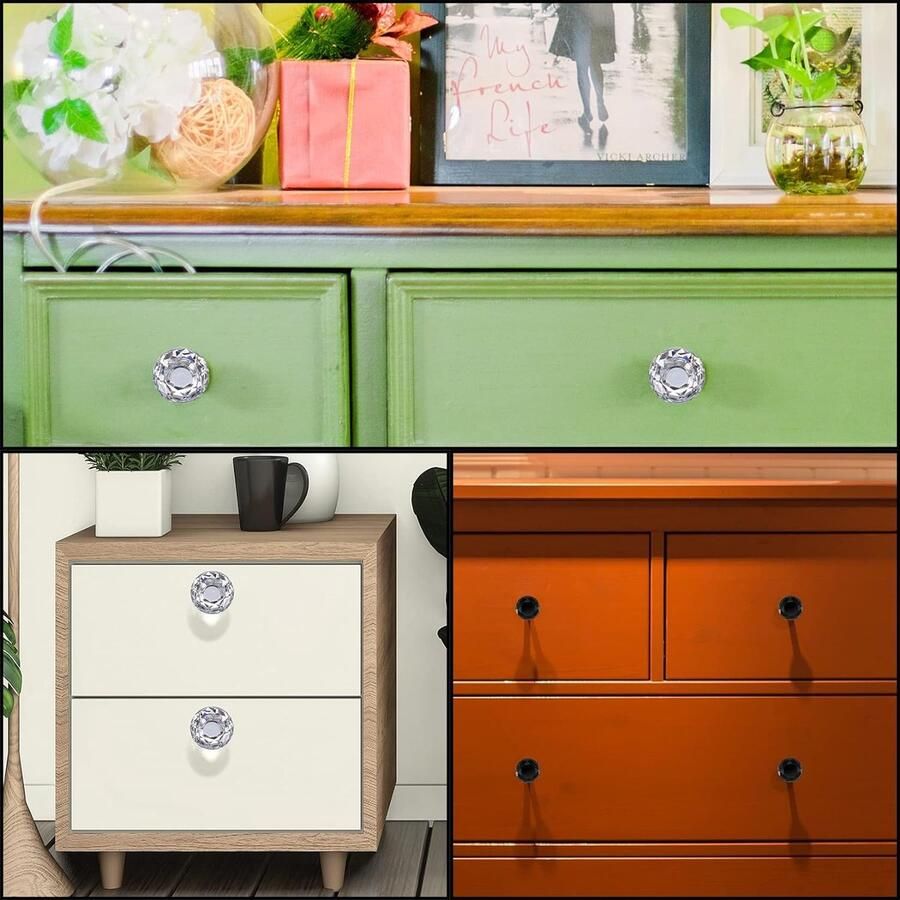 8 stuks meubelknoppen kastknoppen kristal handgrepen meubelknop deurknop garderobe trekgrepen meubelgreep knoppen (30 mm)