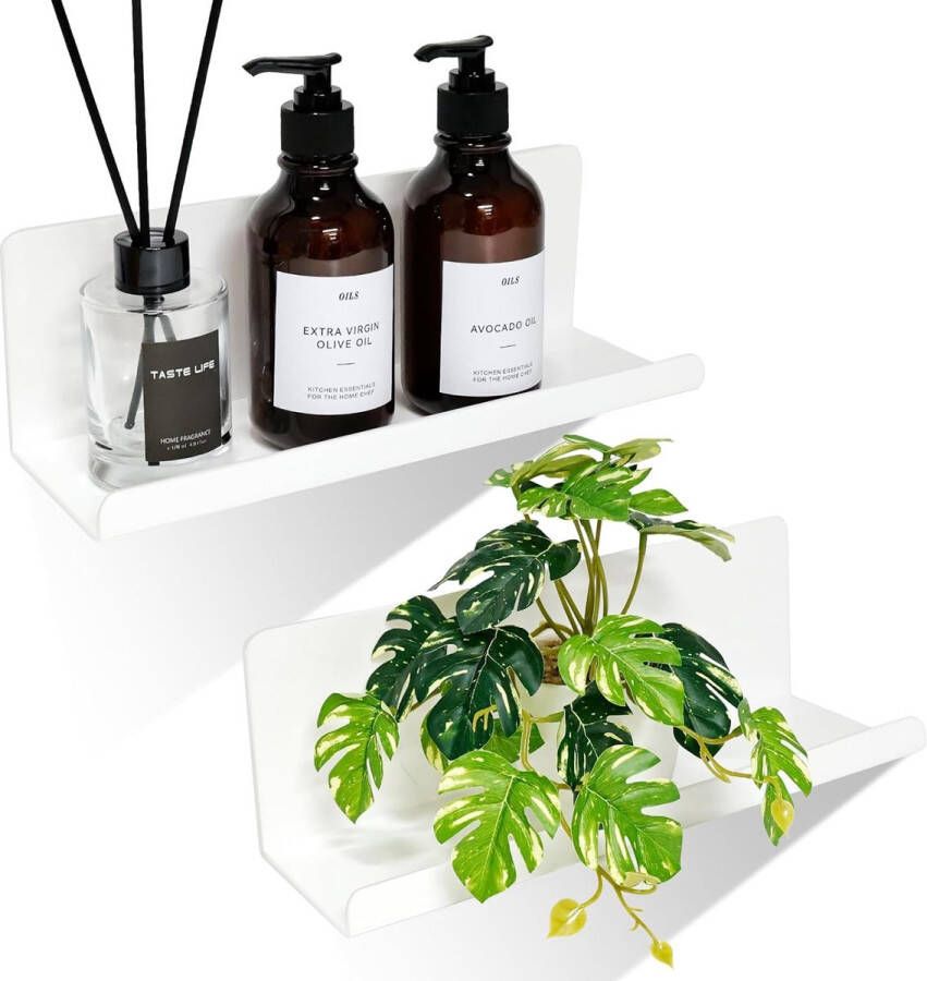 I 2 stuks acryl wandplanken zelfklevend 30 cm acryl zelfklevende wandplanken muur zonder boren zwevend rek wit met plakband zwevende planken voor badkamer woonkamer slaapkamer keuken kantoor 2 stuks