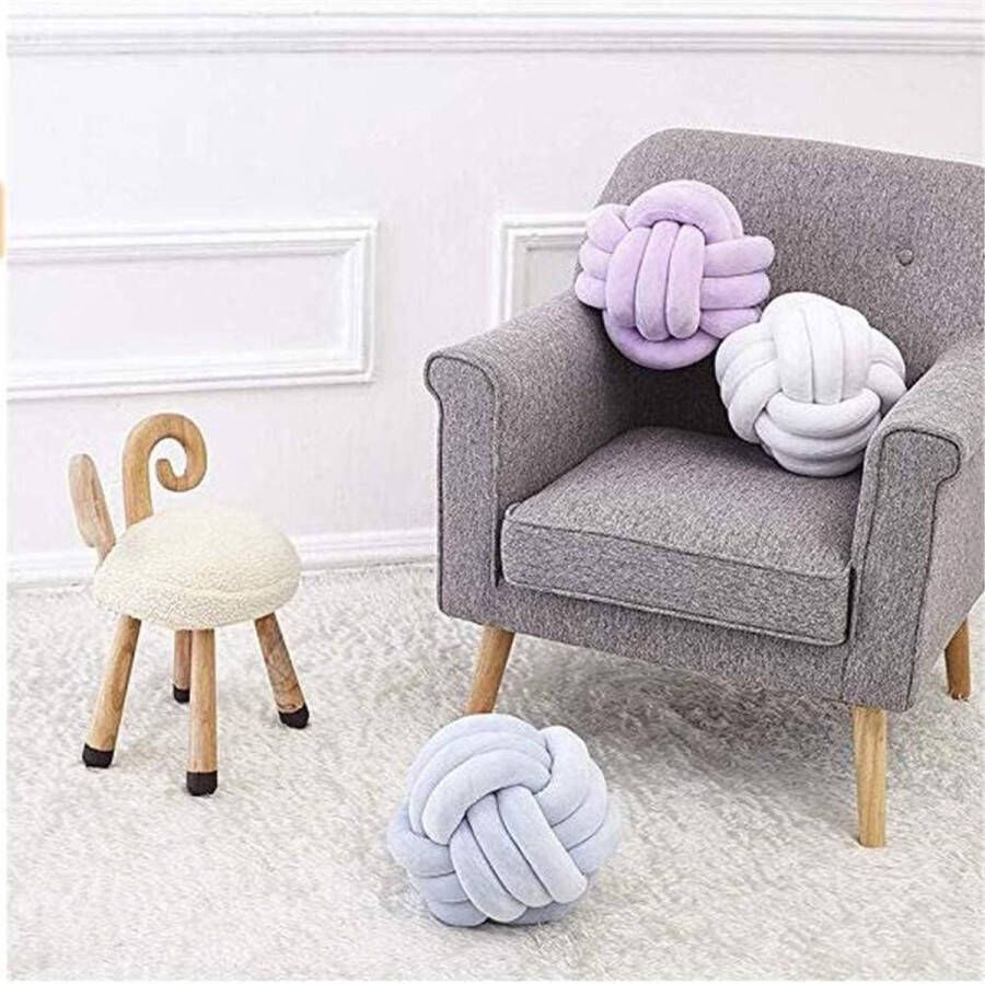 I Knot hoofdkussen knoopkussen pluche kussen zacht geknoopt kussen knoop bal decoratie bed kamer (20 cm diameter donkergrijs)