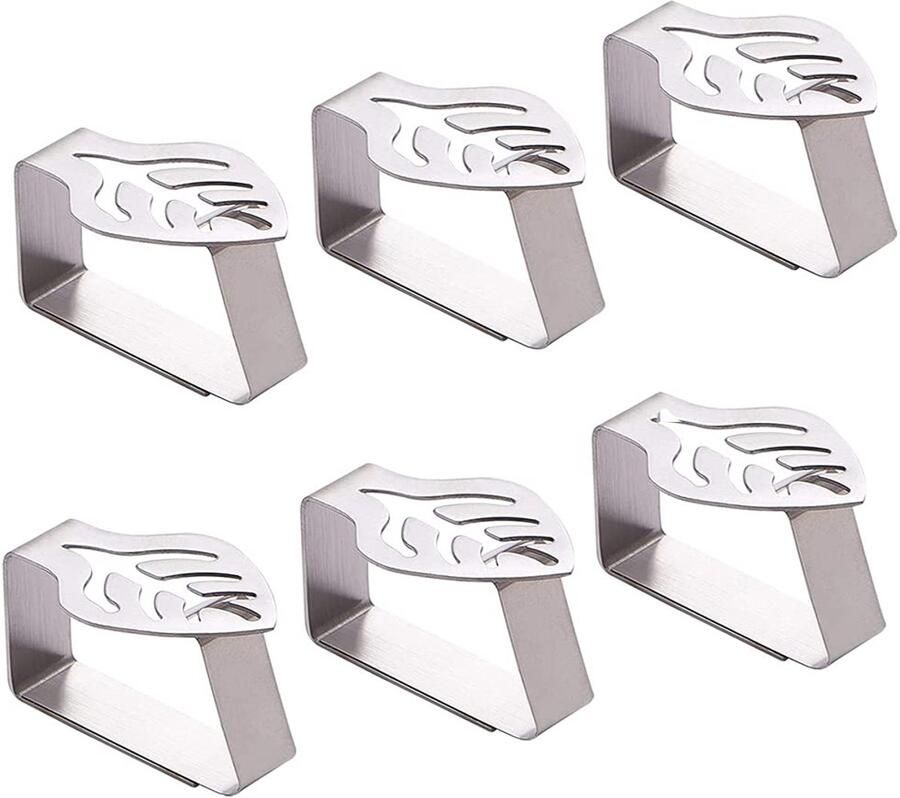 Ianulus 6 stuks tafelkleedclips roestvrijstalen tafelkleedclips van staal tafelkleedhouder van staal bladmotieven voor buiten tuin camping grote tafelkleedhouder (zilver)