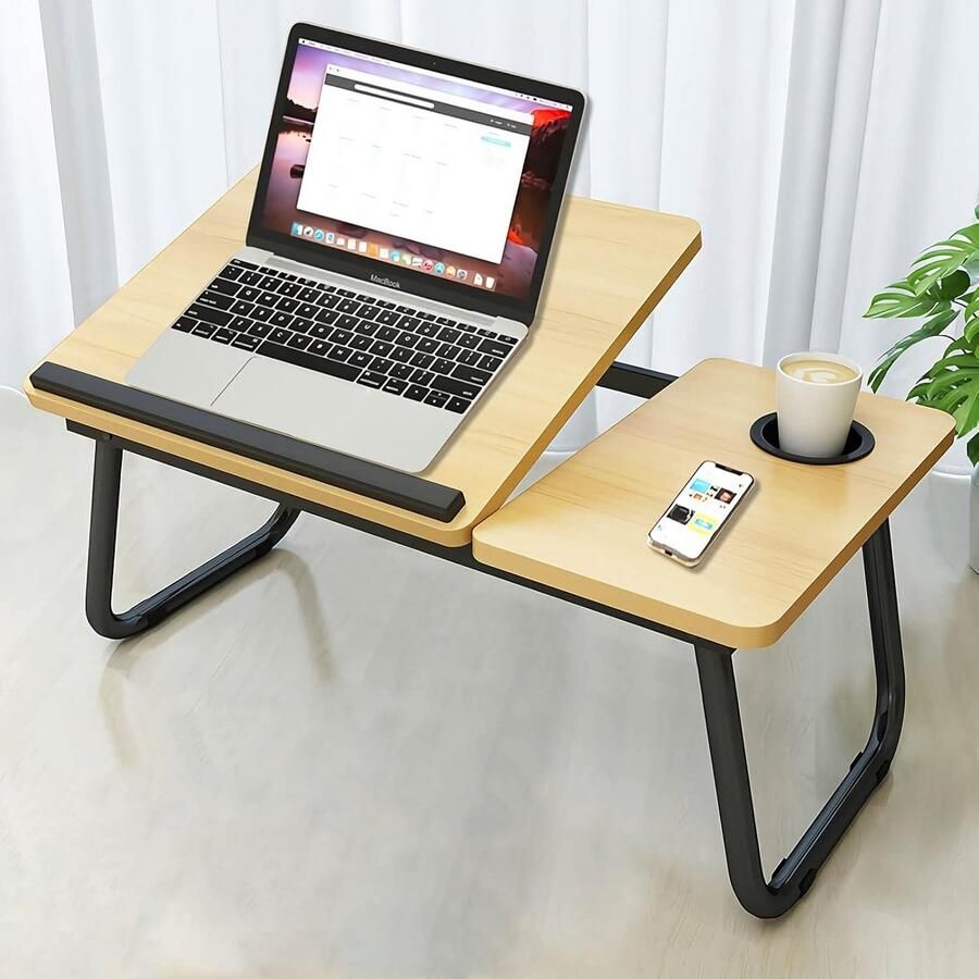 IBBO Shop -Laptoptafel Bedtafel Banktafel Laptoptafel verstelbaar Laptoptafeltje hout Laptopstandaard Inklapbaar Ontbijt op bed Lichtbruin
