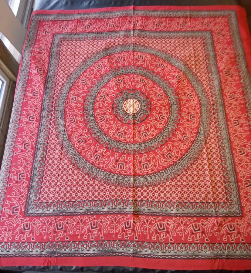 Ibiza laken Hamam doek Strandlaken bed overtrek schaduwdoek muur decoratie picknickkleed tafel kleed bankkleed 240 x 210 cm katoen XXL laken XXL Doek Olifanten rood groen oranje - Foto 2