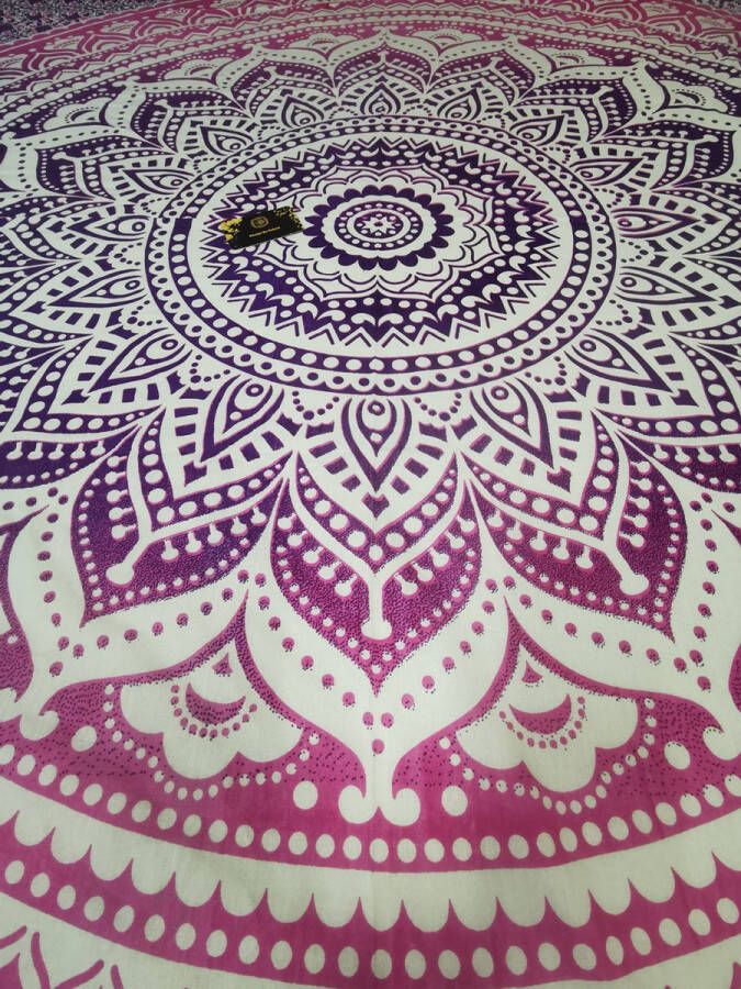 Ibiza Hamam doek Strandlaken – Bed & Bank sprei – Schaduwdoek Muur decoratie Tafel laken Picknickkleed 240 x 210 cm – Katoen XXL Laken Doek Mandala paars roze wit