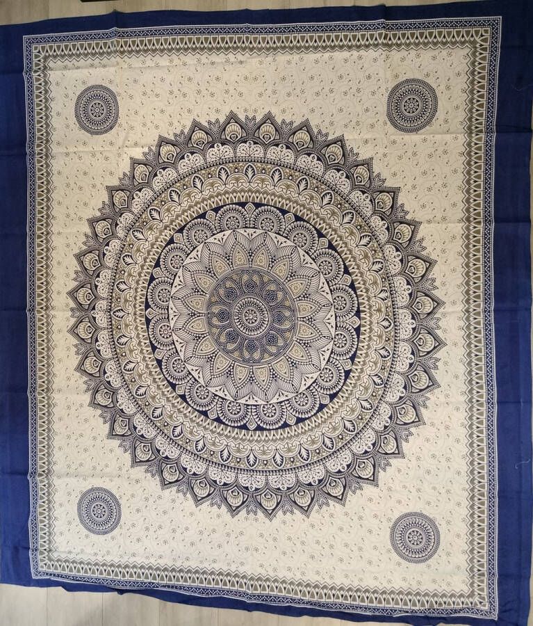 Ibiza Hamam doek Strandlaken – Bed & Bank sprei – Schaduwdoek Muur decoratie Tafel laken Picknickkleed 240 x 210 cm – Katoen XXL Laken Doek Mandala Blauw Grijs Wit