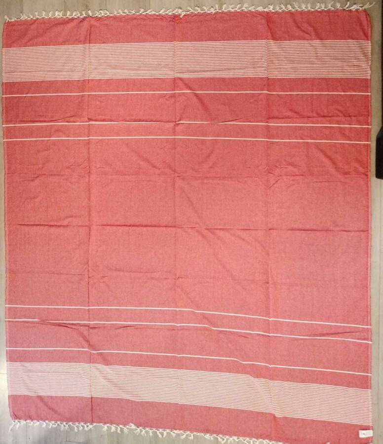Ibiza Hamam doek Strandlaken – Bed & Bank sprei – Schaduwdoek Muur decoratie Tafel laken Picknickkleed 240 x 210 cm – Katoen XXL Laken Doek Effen rood met franje