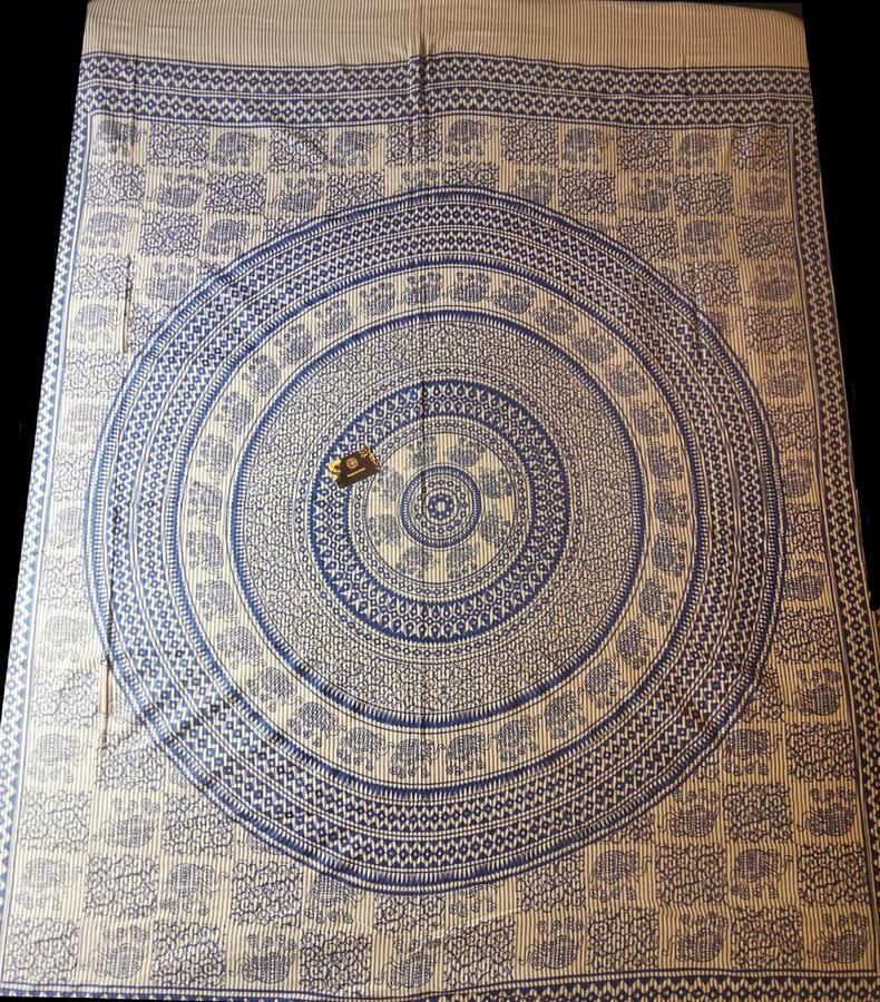 IbizaVibes doek laken Strandlaken bedovertrek schaduwdoek muur decoratie tafellaken picknickkleed tafel kleed bankkleed mandala blauw strepen 240 x 210 cm hydrofiel katoen wasbaar in machine XXL laken XXL Doek - Foto 2