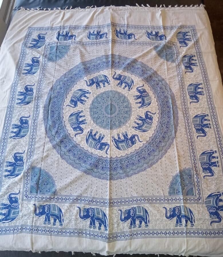 Lifingworld DBN Ibiza laken Hamam doek laken Strandlaken bedovertrek schaduwdoek muur decoratie tafellaken picknickkleed tafel kleed bankkleed Olifanten met franje 240 x 210 cm katoen XXL laken XXL Doek - Foto 2