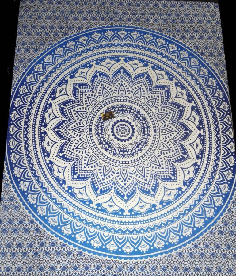 Ibiza laken Hamam doek Strandlaken bed overtrek schaduwdoek muur decoratie picknickkleed tafel kleed bankkleed 240 x 210 cm katoen XXL laken XXL Doek -Mandala Blauw Wit