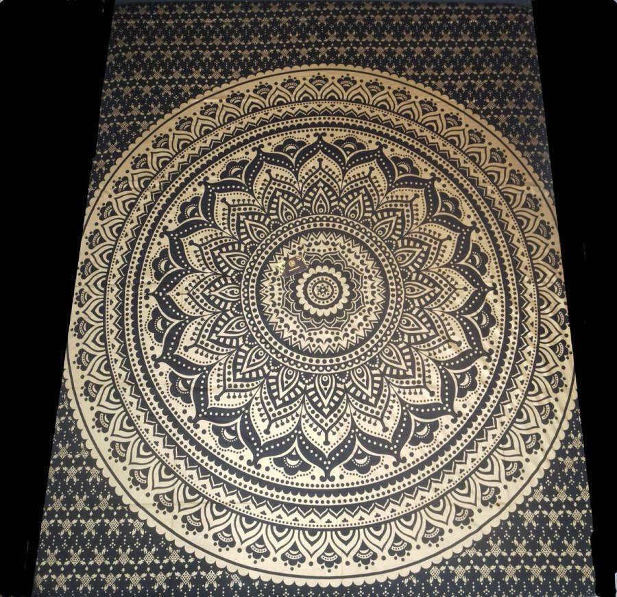 Ibiza laken Hamam doek Strandlaken bed overtrek schaduwdoek muur decoratie picknickkleed tafel kleed bankkleed 240 x 210 cm katoen XXL laken XXL Doek Mandala Zwart Goud
