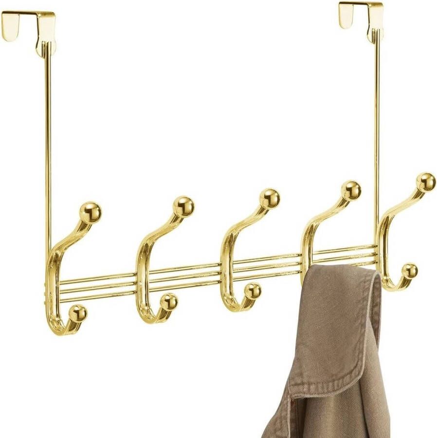 IDesign York Lyra kapstok met 5 dubbele haken deurkapstok voor jassen sjaals tassen handdoeken enz. van metaal goud 12 7 x 37 846 x 27 94 cm