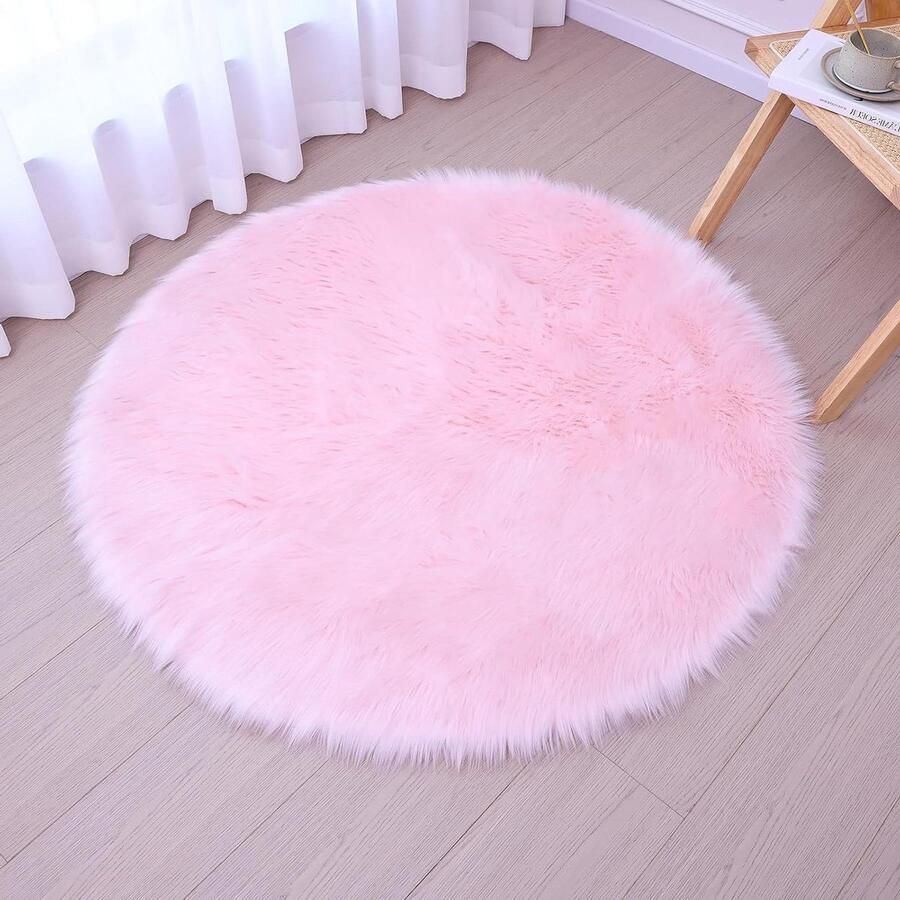 IHeroo imitatiebont tapijt 120 x 120 cm zacht pluizig antislip machinewasbaar roze woonkamer slaapkamer bank